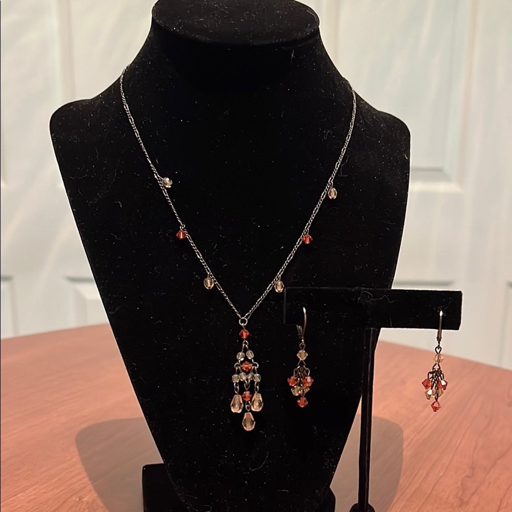 Elegant Champagne and Peach Beaded Necklace and Earring Set